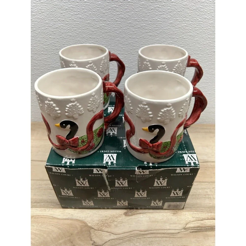 Vtg Wilton Court Quacker NR. Set Of 4 Porcelain Coffee Mugs NIB